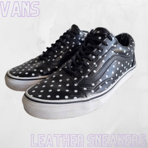 Vans Shoes - Vans Old Skool Black & White Leather Polka Dot Sneakers Size 8.5